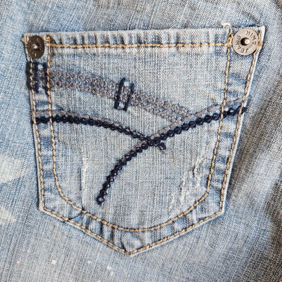 Hint Jeans Women Sz 1 Blue Boot Cut Bleach Splatter Look Y2K Festival Hippie New - Picture 9 of 16